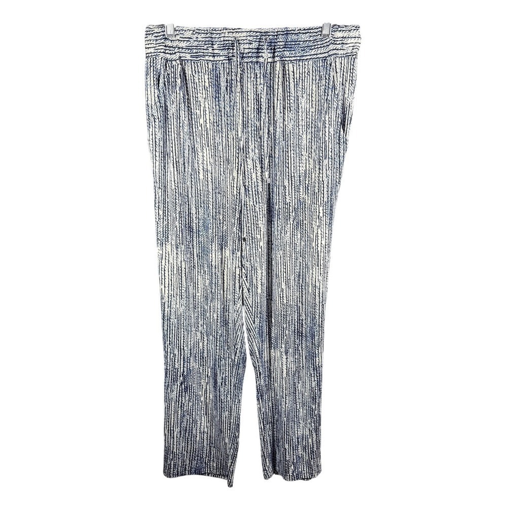 Robert Louis Pull On Pants Womens 1X Blue White Abstract Elastic Drawstring